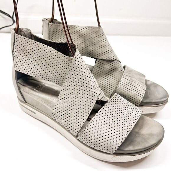 Eileen Fisher Sandals Womens 7 Beige Sport Platform Nubuck Perforated Dot Cross - Picture 6 of 12
